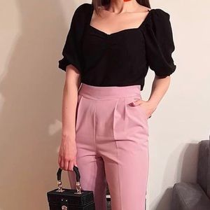 Black Linen-Blend Top